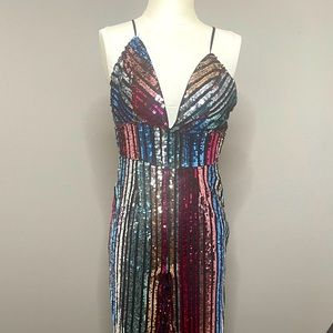 Sequin spaghetti straps multi color jump suit.